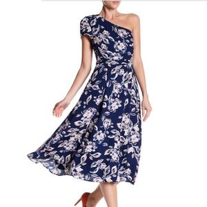 Floral One Shoulder Dress - Navy